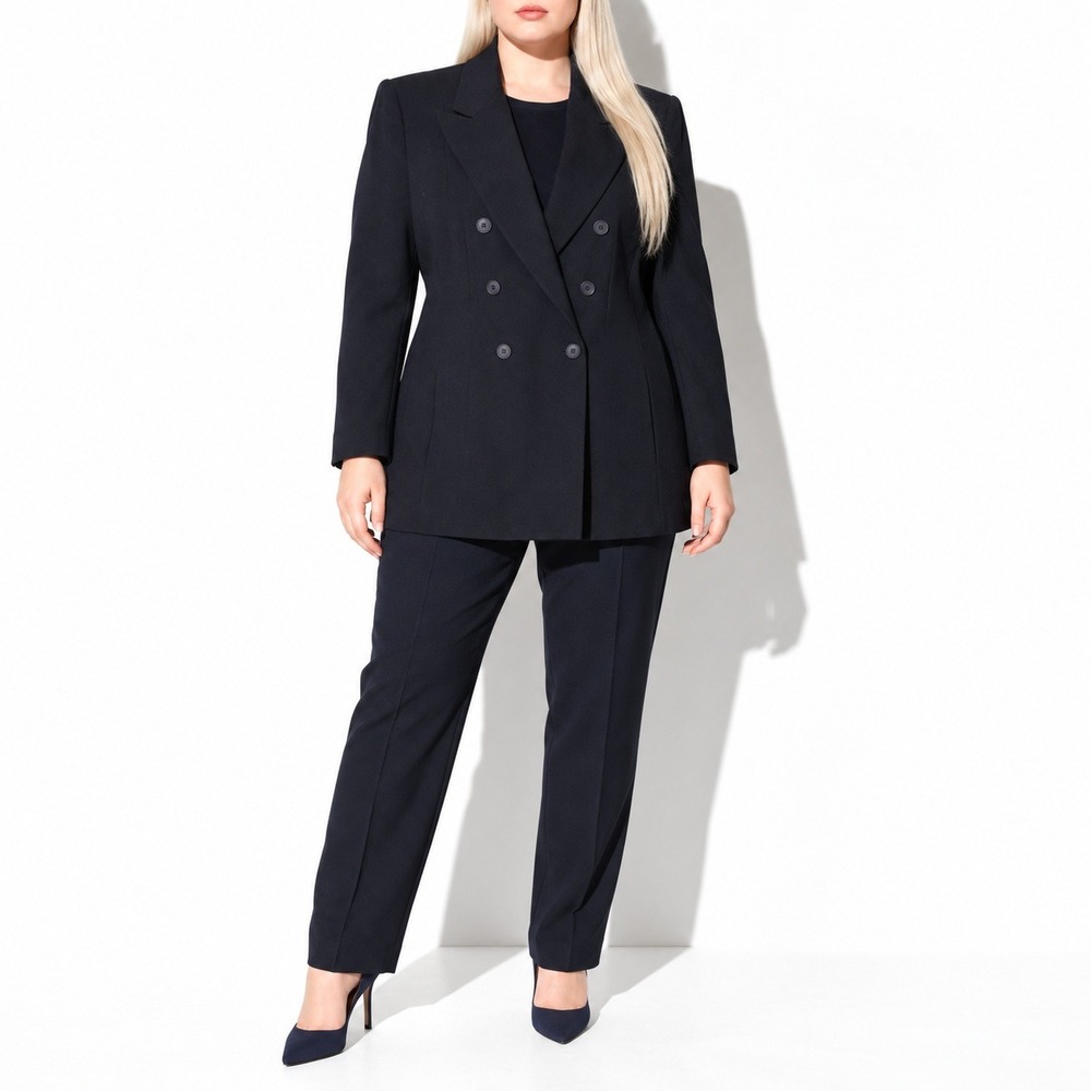 90s Vintage Jones New York Womens 16 Navy Double Breasted Peak Lapel Wool Blazer